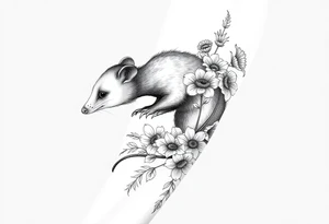 Opossum with lantanas and hellebores tattoo idea