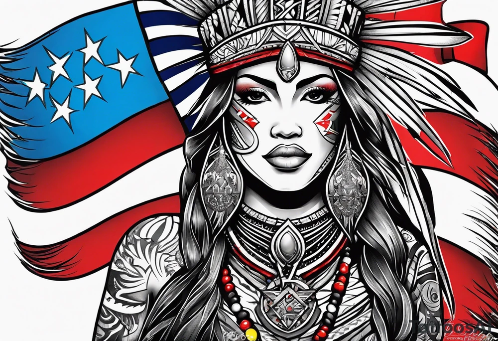 Tribal art holding the Puerto Rican, U.S.  Virgin Islands and Trinidad flags tattoo idea