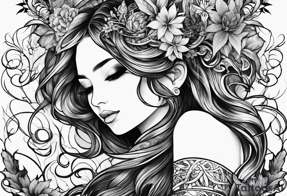 vine wrapping around arm in sleeve style with mystical creatures in between tattoo idea