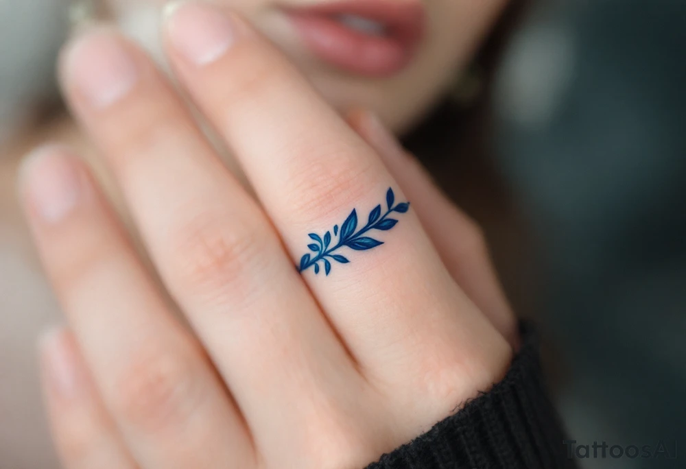 A deep sapphire blue finger band tattoo idea