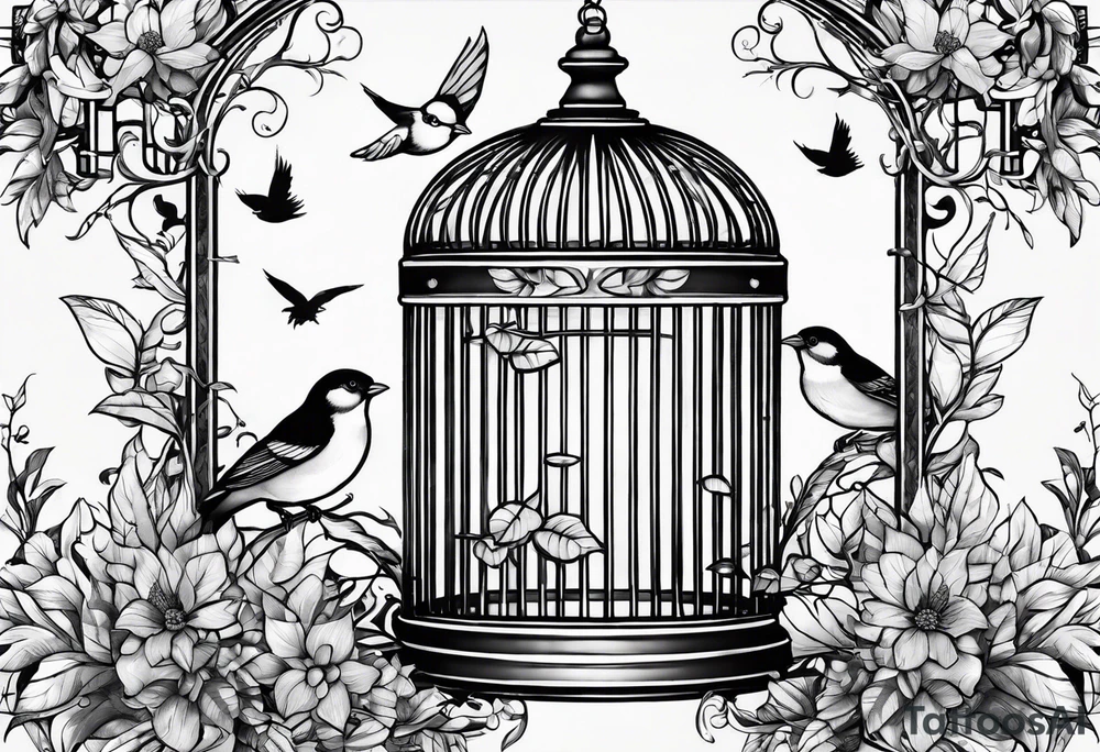 bird cage with foliage on top tattoo idea