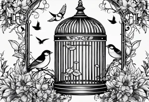 bird cage with foliage on top tattoo idea