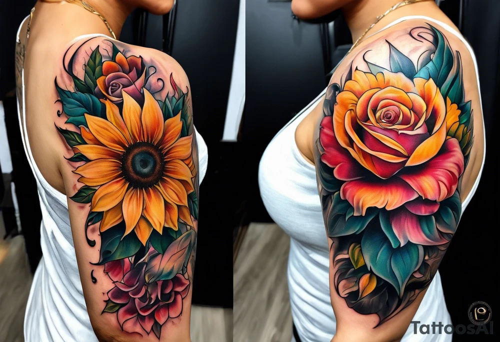 flower rose , sunflower, animal tattoo idea