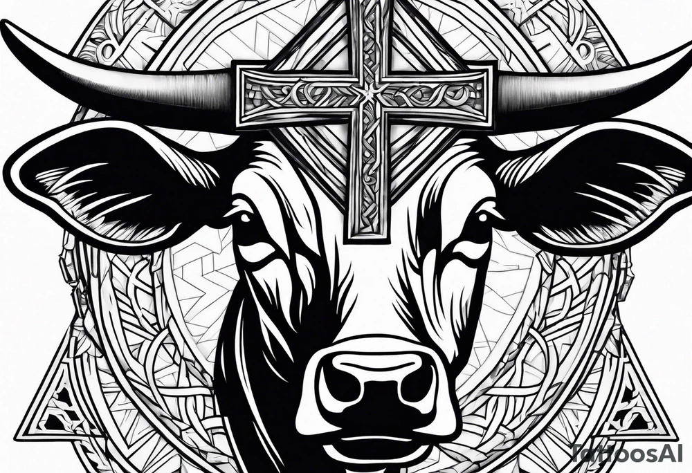 leather  detail with cow tag and cross sleeve tattoo idea