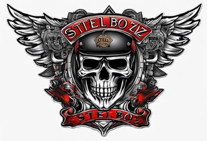 Motorcycle patch that is aggressive for a motorcycle club named the steel Boyz tattoo idea