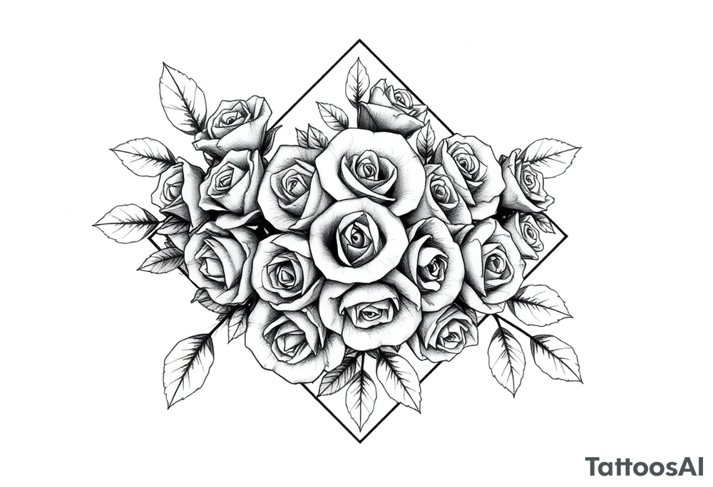 A lot of Small Roses inside a diamond shape tattoo idea