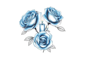 Blue, roses, short candles, water tattoo idea