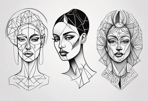 Abstract fine line woman dotwork tattoo idea