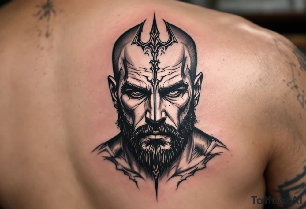 close-up man with trident tattoo idea