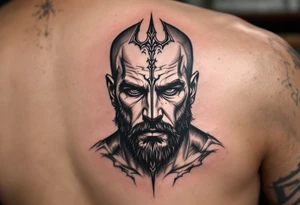 close-up man with trident tattoo idea