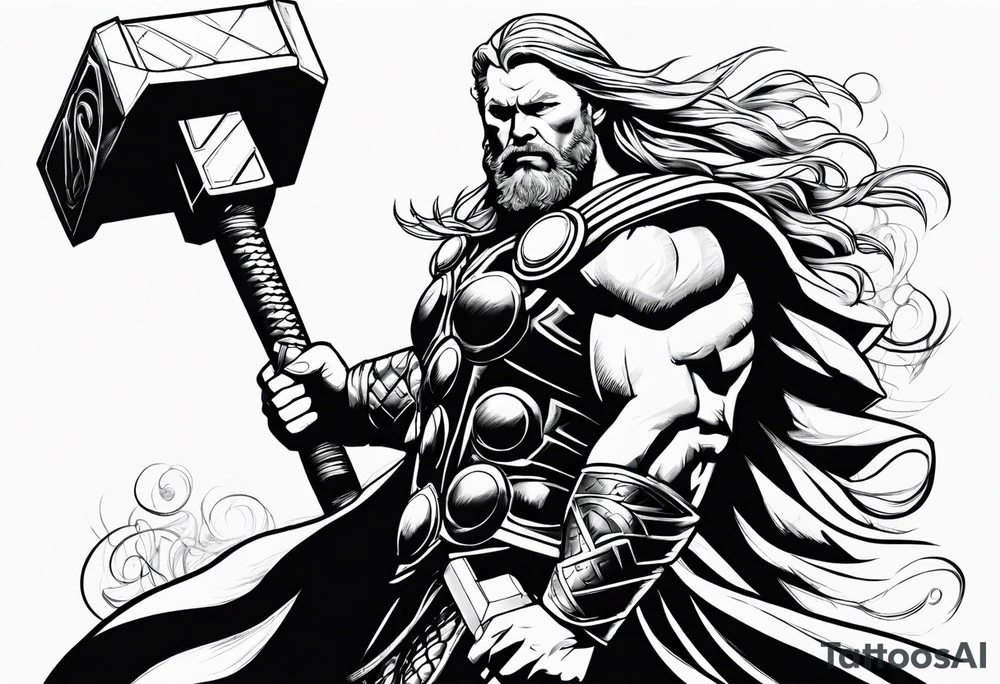 Thor mit Hammer in Aktion tattoo idea