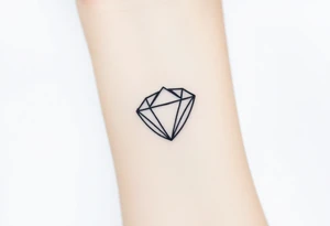 A single, large diamond centered within a sleek, minimalist crown, outlined in fine black ink with a subtle gold shadow to add depth. tattoo idea