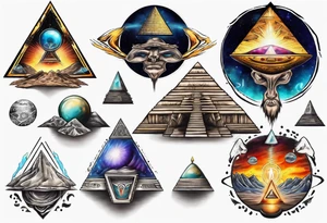 Pyramids and UFOs surrounded by spiritual energy tattoo idea