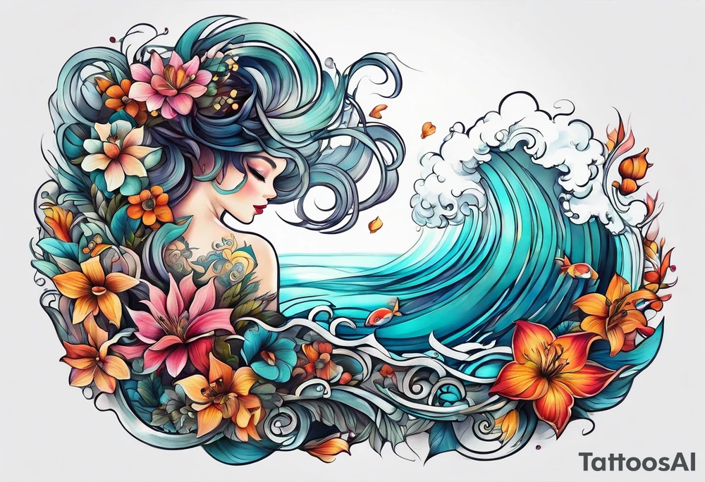 sea, flower tattoo idea