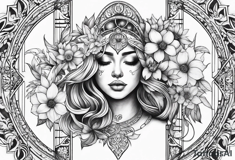 Lunar phases Virgo flowers tattoo idea
