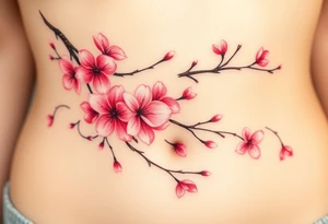 delicate cherry blossoms swirling in spring breeze with petals tattoo idea