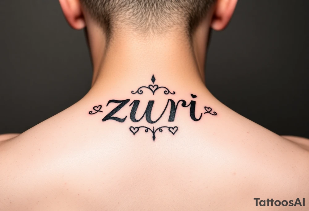 the name zuri in small
letters and a cool design,also add hearts or something to symbolize a deep bond and relationship tattoo idea