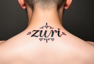 the name zuri in small
letters and a cool design,also add hearts or something to symbolize a deep bond and relationship tattoo idea