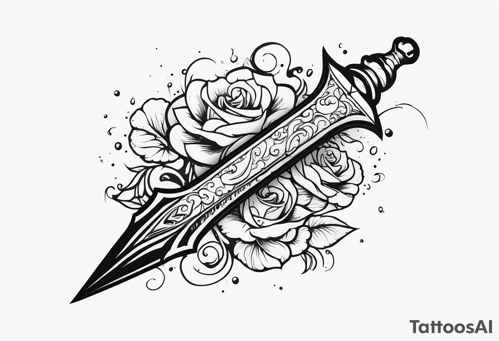 Feminine magical dagger with a splash of water swirling around it tattoo idea