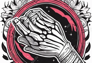 Hand of nurse reaching for skeleton hand. tattoo idea