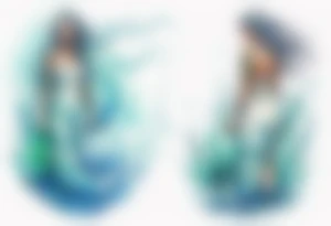 a water woman made out of water, standing on the shore tattoo idea
