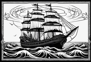 A American traditional tattoo style ship sinking with a mermaid on the right holding a rope and the mermaid on the left holding a dagger tattoo idea