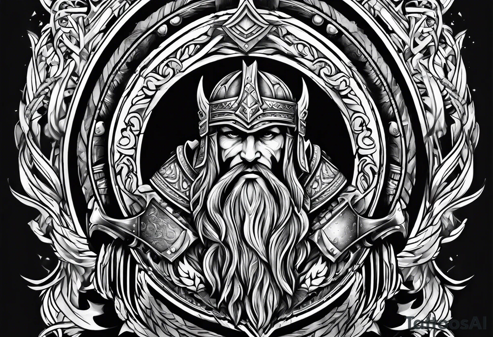 Valhalla sword shield axe armour tattoo idea