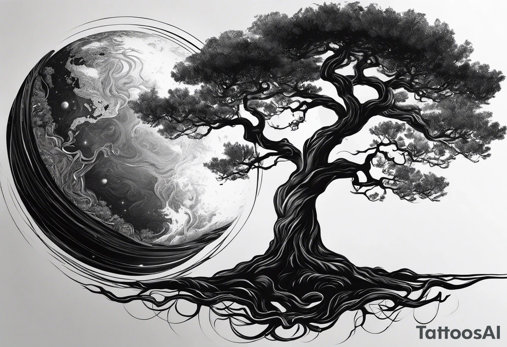 tree with the roots of the tree wrapped around the a planet
the planet is below the tree with the roots wrapped around the planet tattoo idea