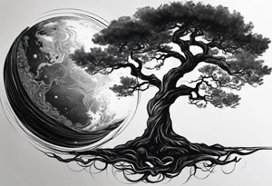 tree with the roots of the tree wrapped around the a planet
the planet is below the tree with the roots wrapped around the planet tattoo idea