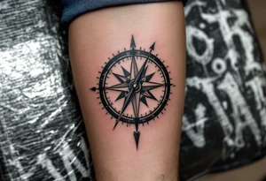 Rustic half compass half clock with a long native American arrow pointing at my wrist with the words “True North” and says "Isaiah 40:31" tattoo idea