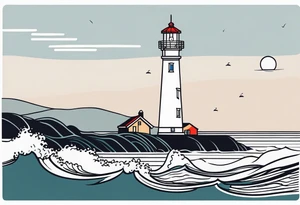 lighthouse very fine line, colored. also rough sea close to the lighthouse tattoo idea