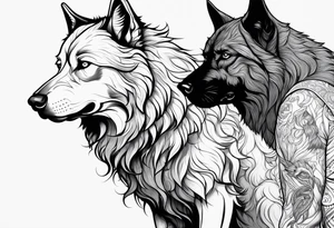 Werewolf and dog standing side by side tattoo idea