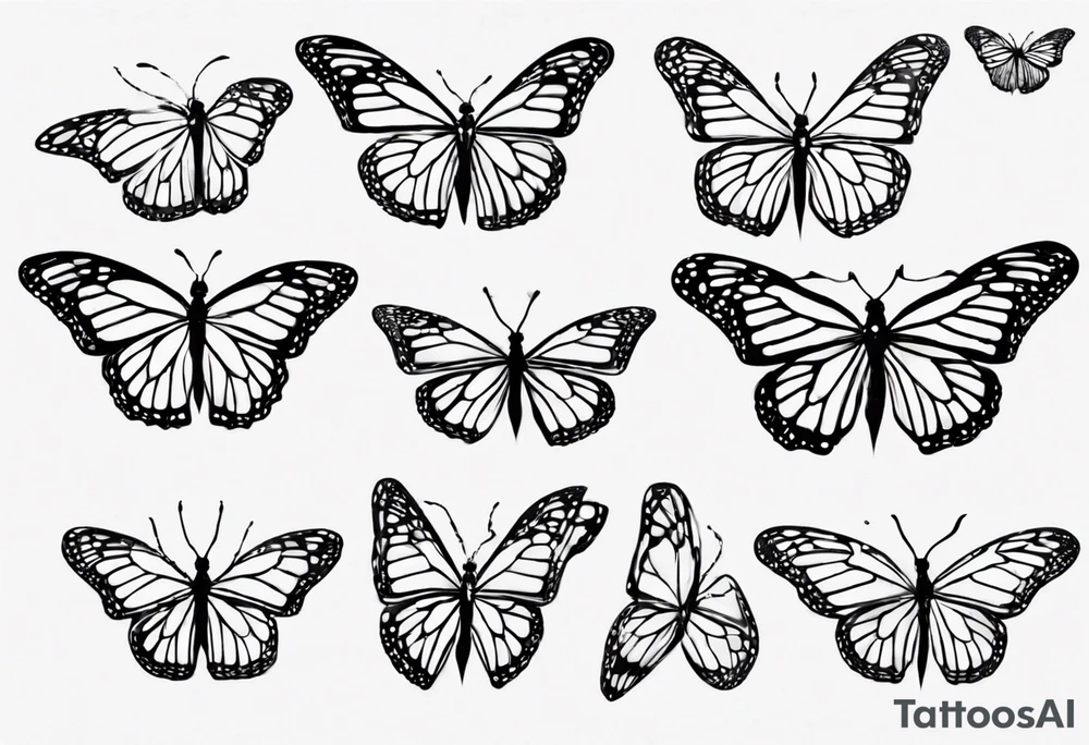 realistic monarch butterfly simple black outline landed on the ground with wings slightly closed tattoo idea