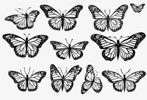 realistic monarch butterfly simple black outline landed on the ground with wings slightly closed tattoo idea
