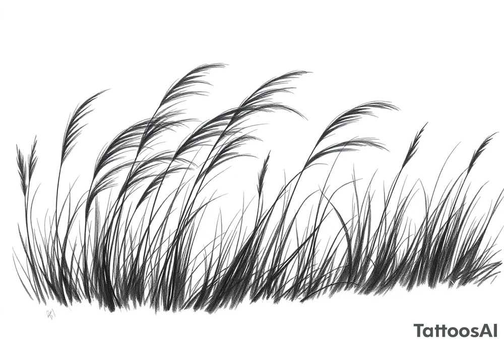 1. Wind-Swept Grass with Shadows
A realistic field of tall grass, bending under the force of the wind.
The design could feature deep shading at the base of the grass, fading as the strands extend upward tattoo idea
