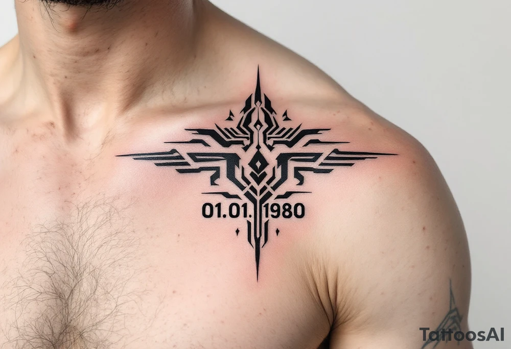 Masculine date 01.01.1980 in monospaced type with steel gray ink and thick lines. tattoo idea
