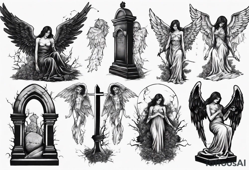 Fallen angel on a grave tattoo idea