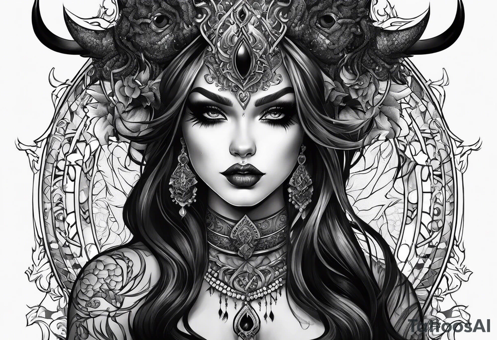Emo goth feminine sexy demon woman tattoo idea