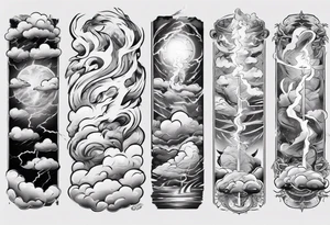 forearm sleeve lightning and clouds pattern tattoo idea