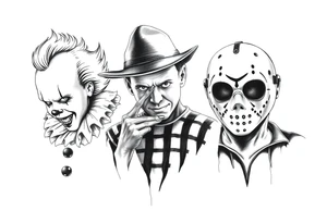 Pennywise, Freddy Krueger, Michael Meyers, and jason voorhees tattoo idea