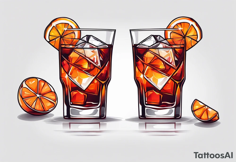 Simple negroni with orange and ice cubes shaped like heart tattoo idea