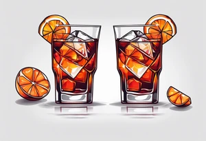 Simple negroni with orange and ice cubes shaped like heart tattoo idea