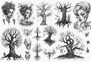 Dying tree girl tattoo idea
