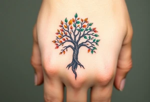Vibrant tree of life Jamaican and Irish colours tattoo idea