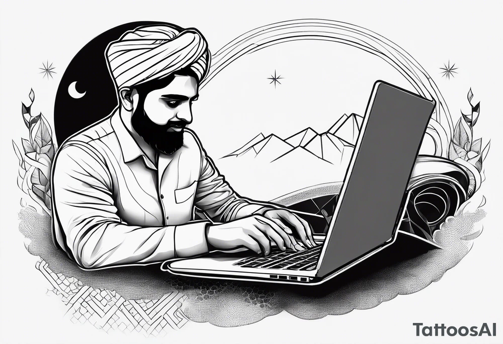 Babar Azam working with laptop tattoo idea
