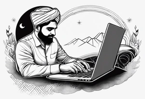 Babar Azam working with laptop tattoo idea
