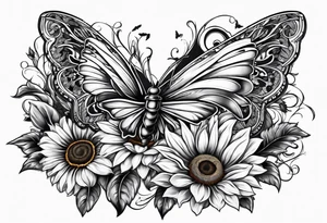 Winged cross with sunflower and butterflies tattoo idea