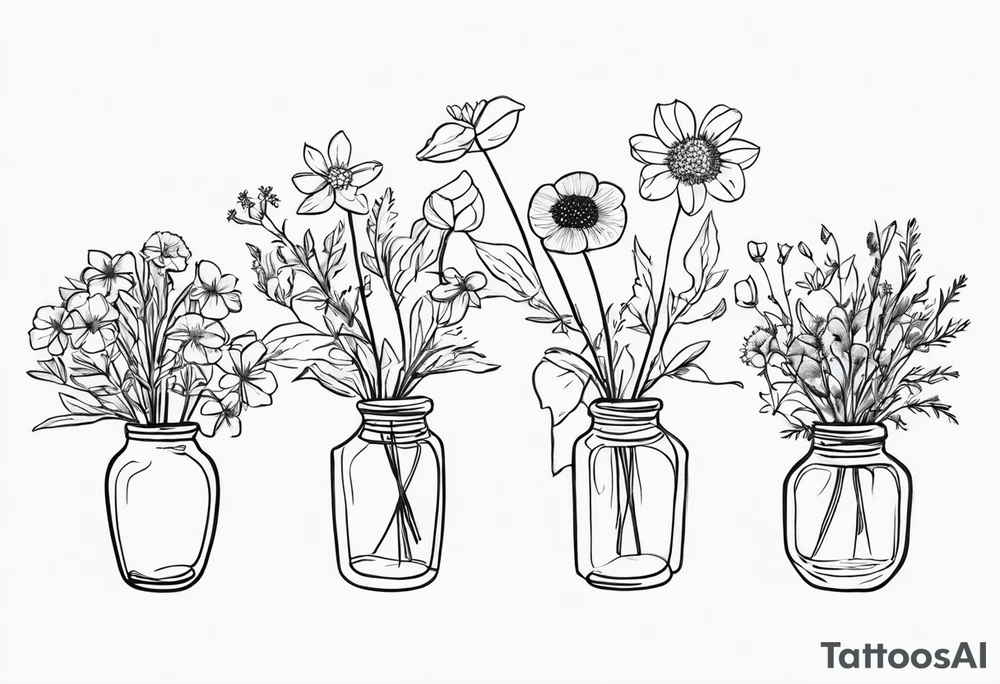 wildflower vase with birthflowers for April, May, June, august, october, november tattoo idea