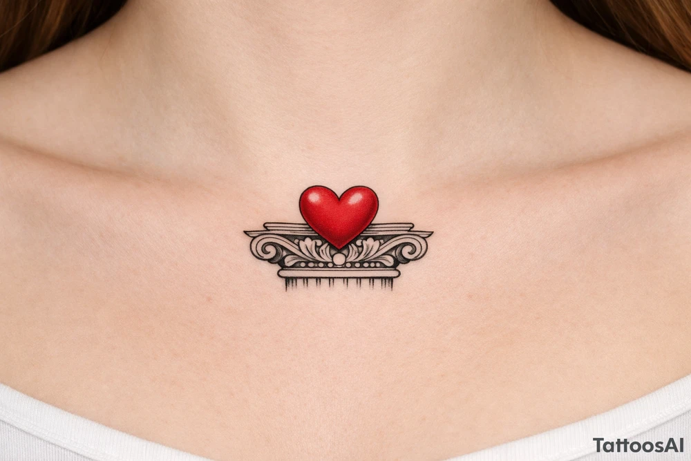 Red heart with cornice tattoo idea
