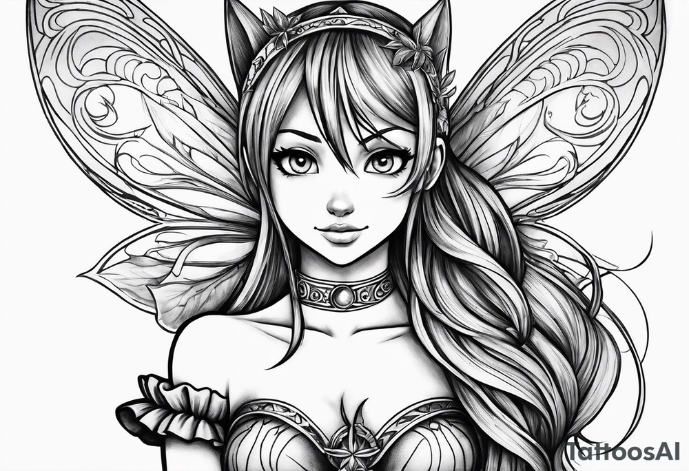A fairy with a tail inspired by the logo of the show called Fairy Tail tattoo idea